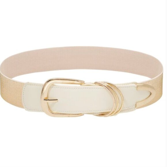 Women’s Wide Stretch Elastic Waist Belt – Bling Beige with Gold Buckle main image 6